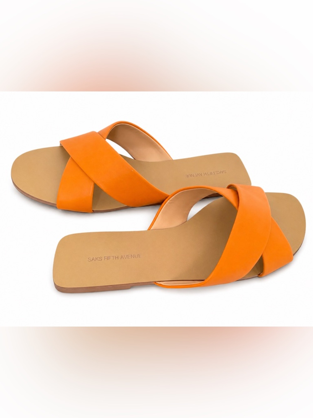 Saks Fifth Avenue Anne Orange Leather Slide Sandals Size 8.5M NIB